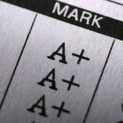 Photo of report card showing A+ grades.