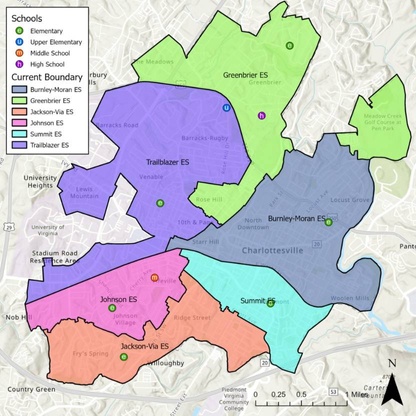 Map of Charlottesville's current school zones