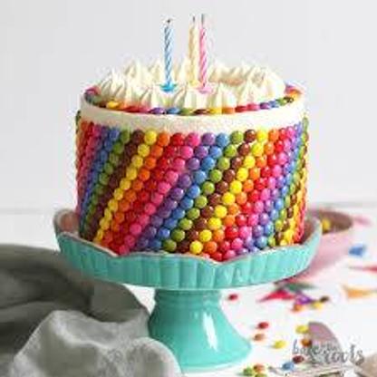 Birthday cake on stand with candles