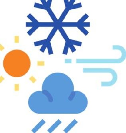 Illustration of snowflake, wind, rain, and sun