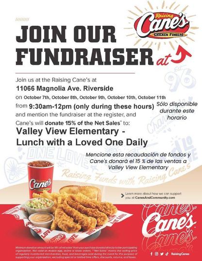 Raising Cane's Fundraiser Flier