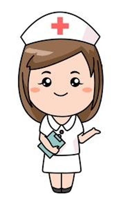 Cartoon nurse holding a clipboard.