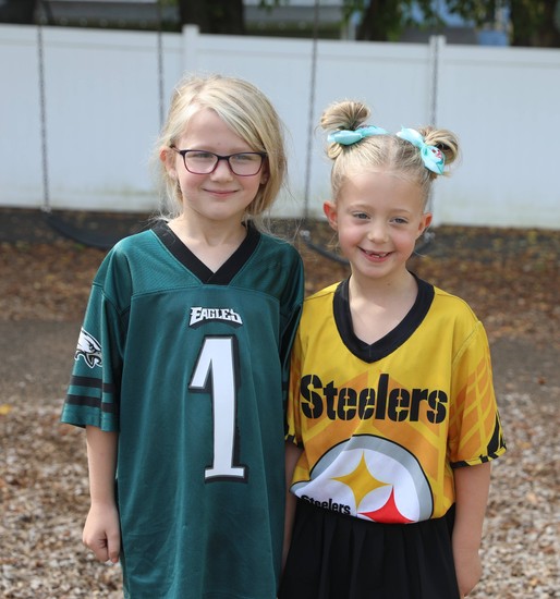 Students wearing sports jerseys