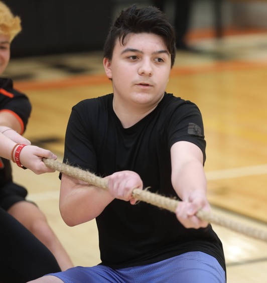 Students participate in the tug-of-war