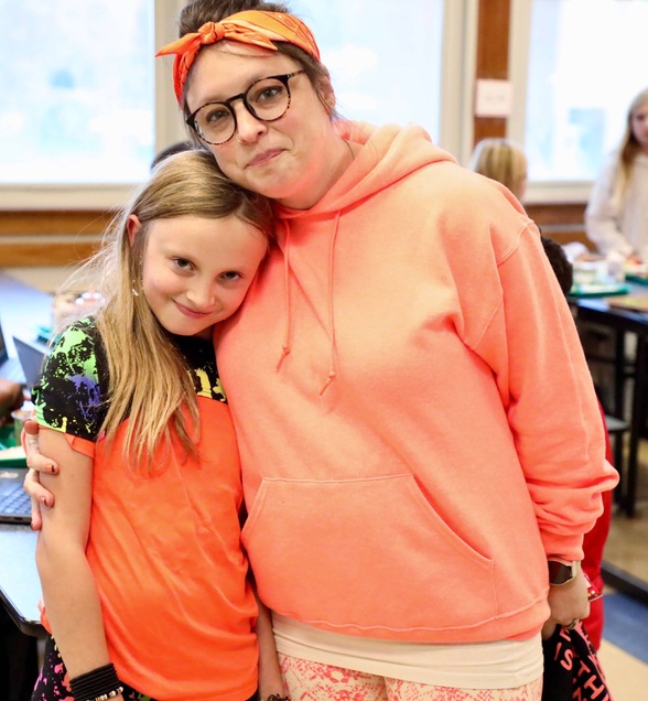 Students dressed in bright colors for Neon Day. 