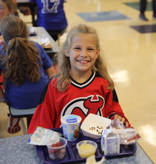 A student in a New Jersey Devils jersey