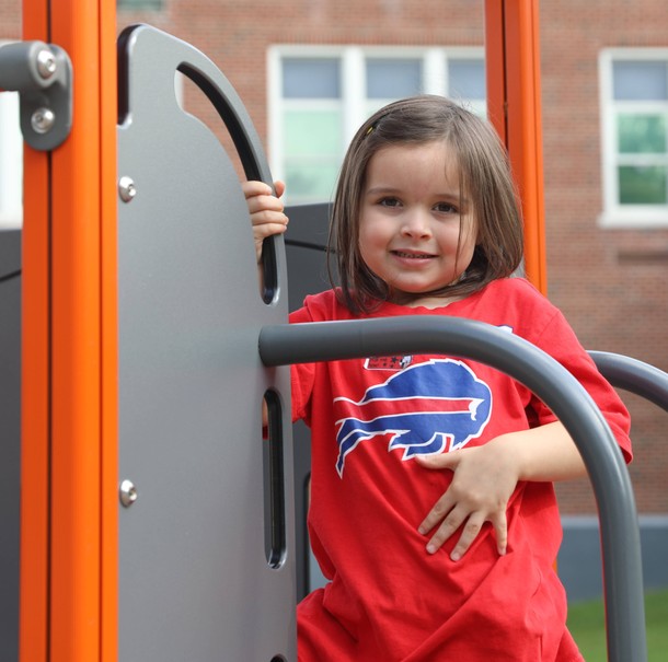 A student in a Buffalo Bills shirt 