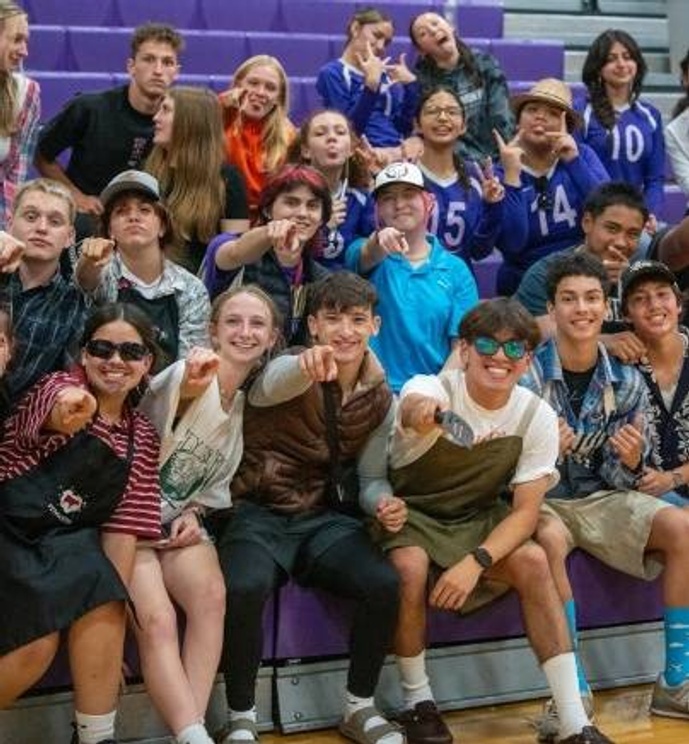 students attending volleyball game