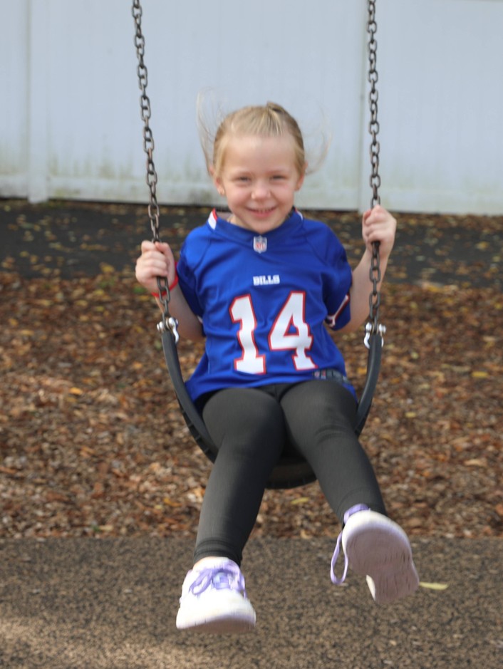 A student wears a Buffalo Bills jersey