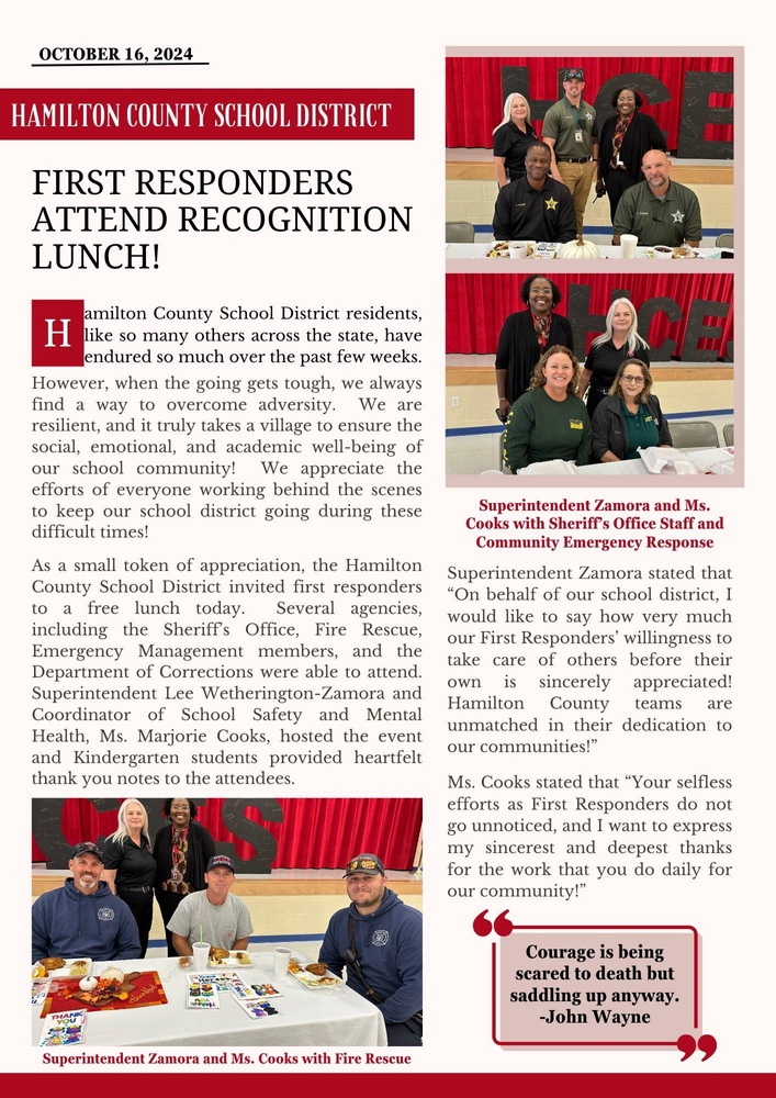 first responder lunch newsletter