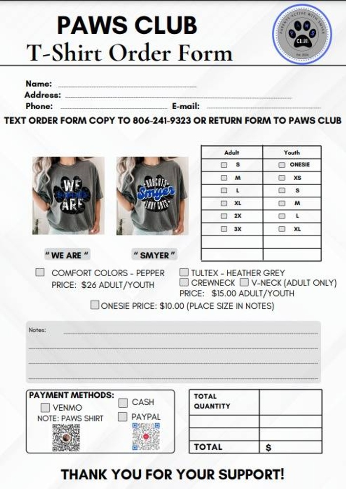 PAWS Club order form