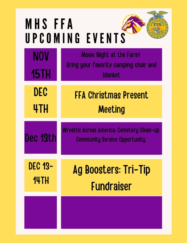 MHS FFA Upcoming Events Flyer
