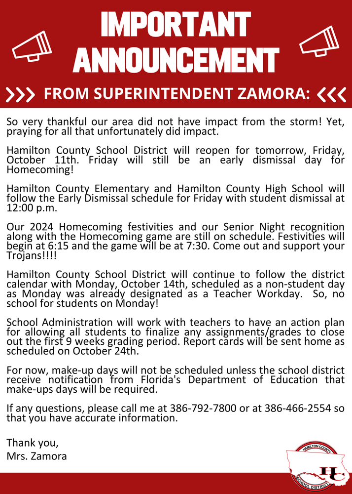 message from superintendent