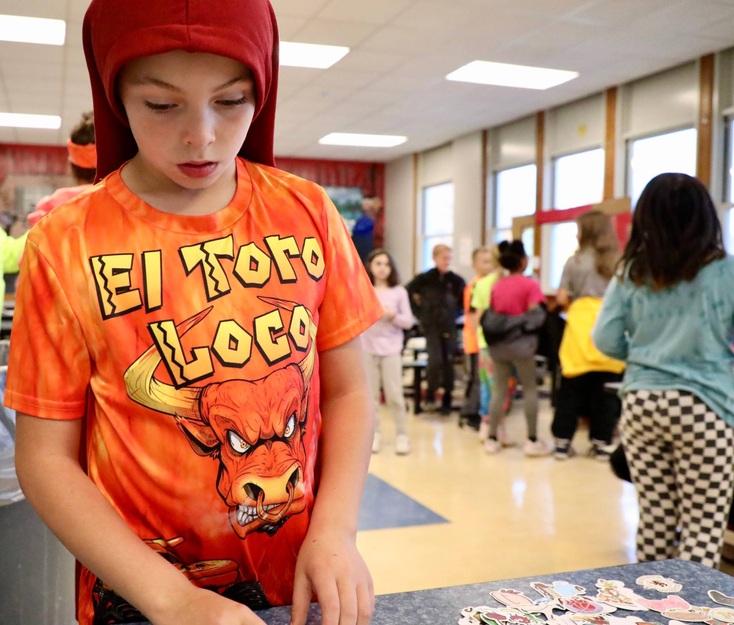 Students dressed in bright colors for Neon Day. 