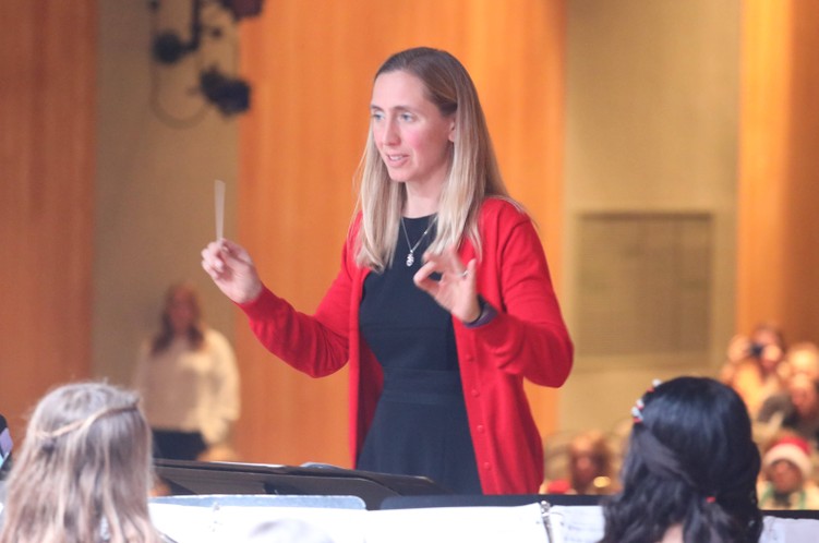 Mrs. Chapin directs the Fifth and Sixth Grade Band. 