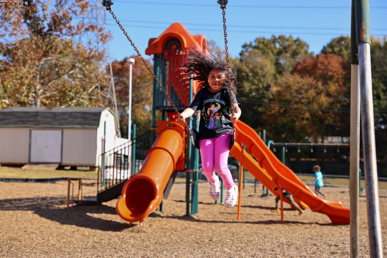 A student at Winecoff Elementary on the playground.