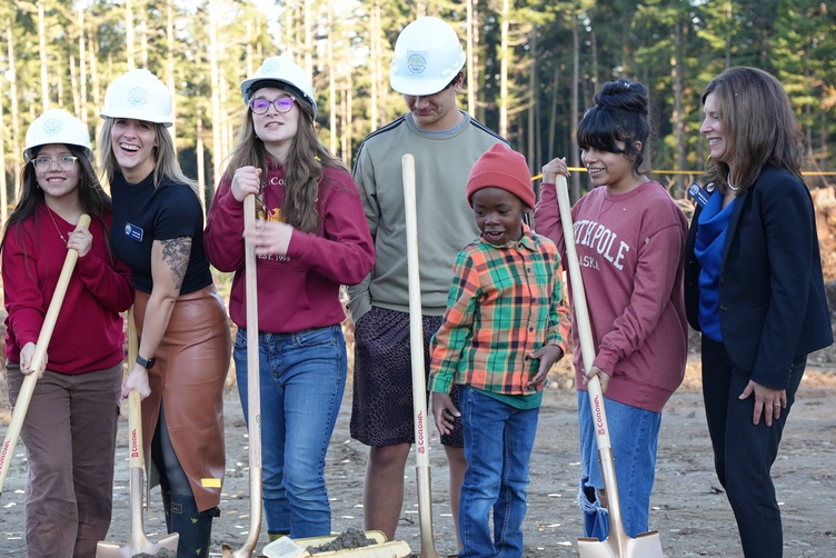 students at groundbreaking