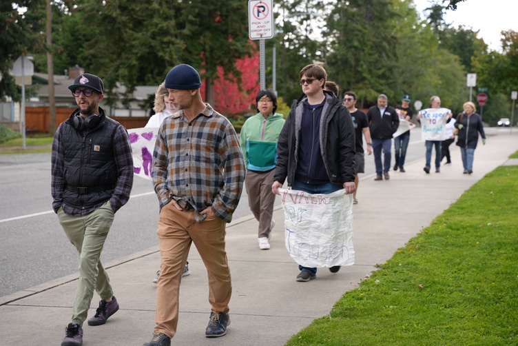 families and students walking from the high school