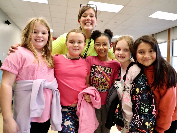 Students dressed in bright colors for Neon Day. 