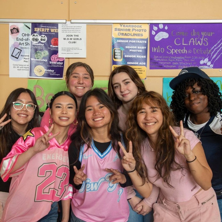 students in pink