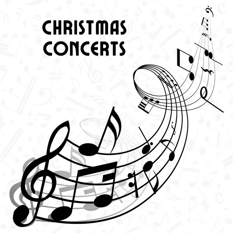 musical notes with text saying Christmas Concerts