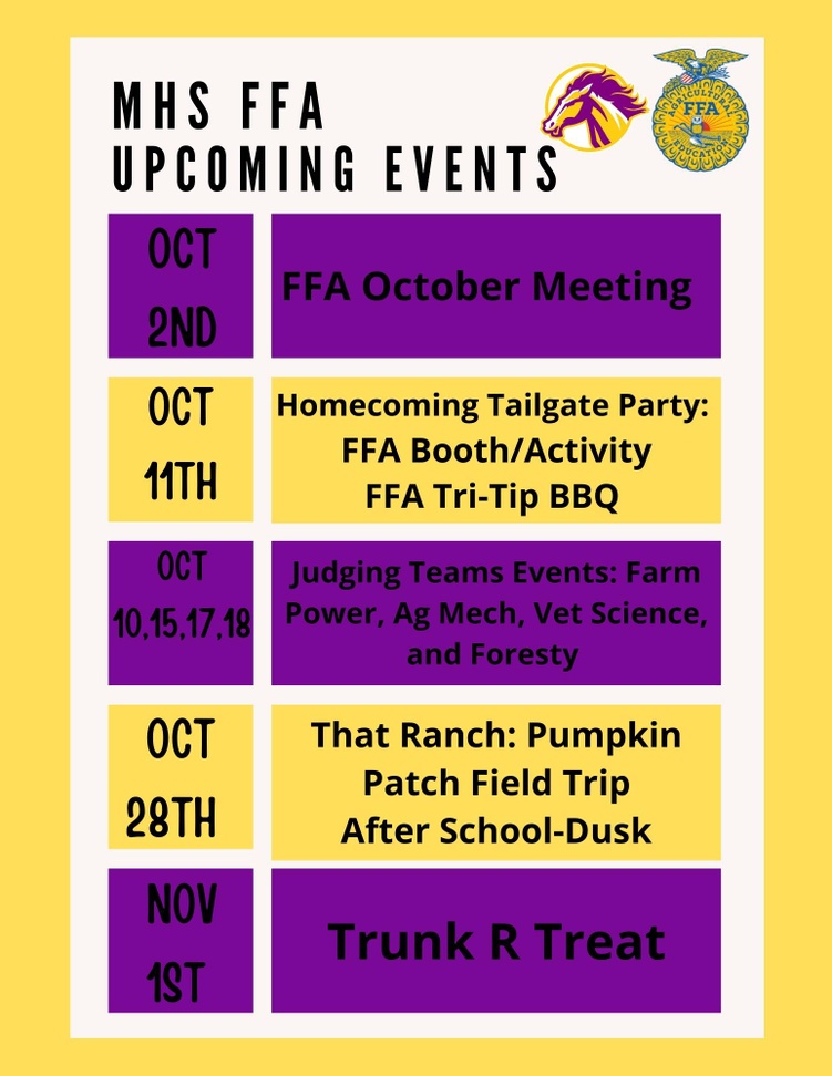 MHS FFA Upcoming Events Flyer