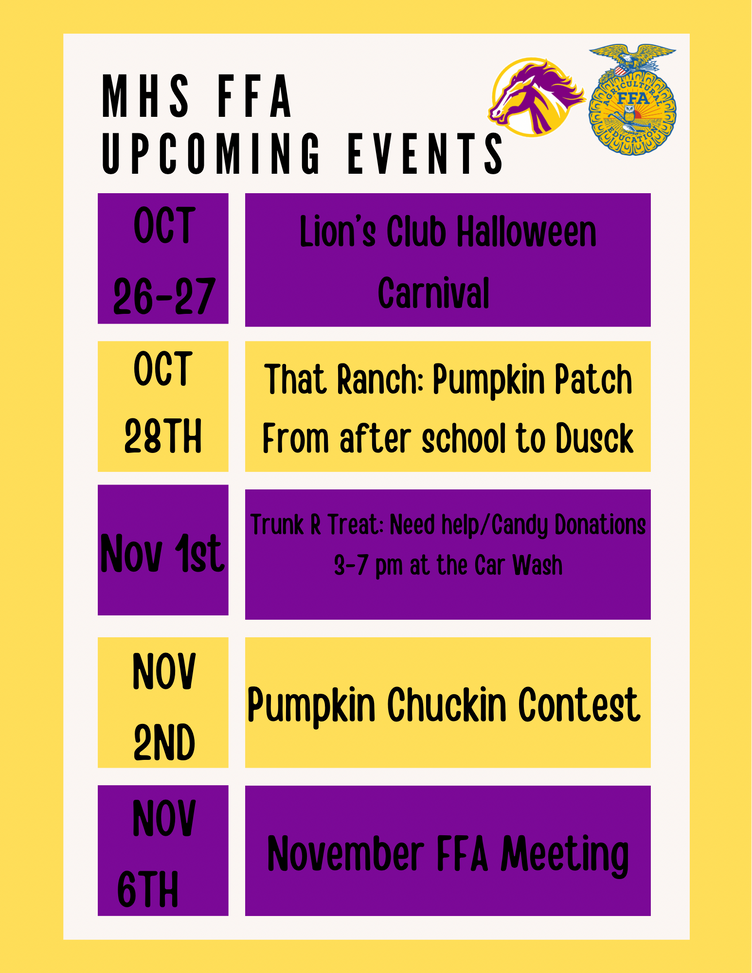 MHS FFA Upcoming Events Flyer
