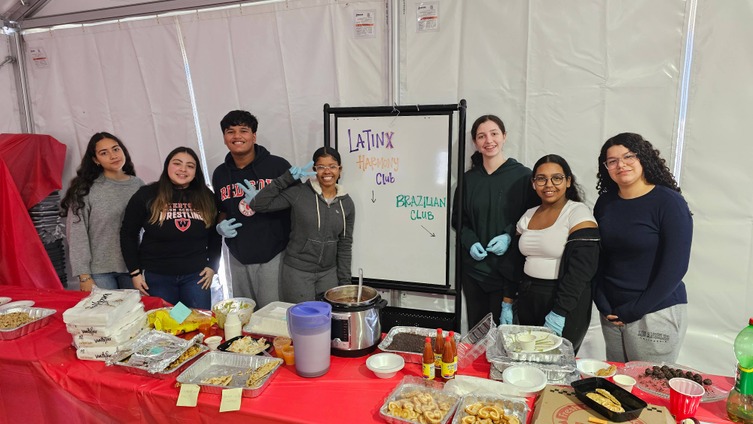 students at potluck