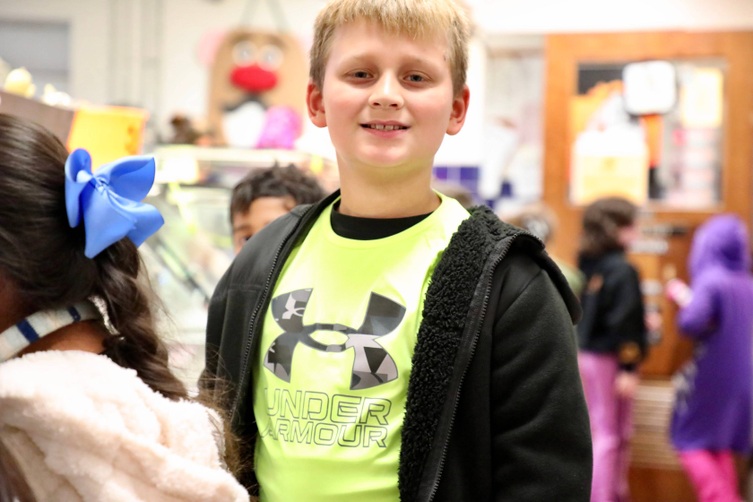 Students dressed in bright colors for Neon Day. 