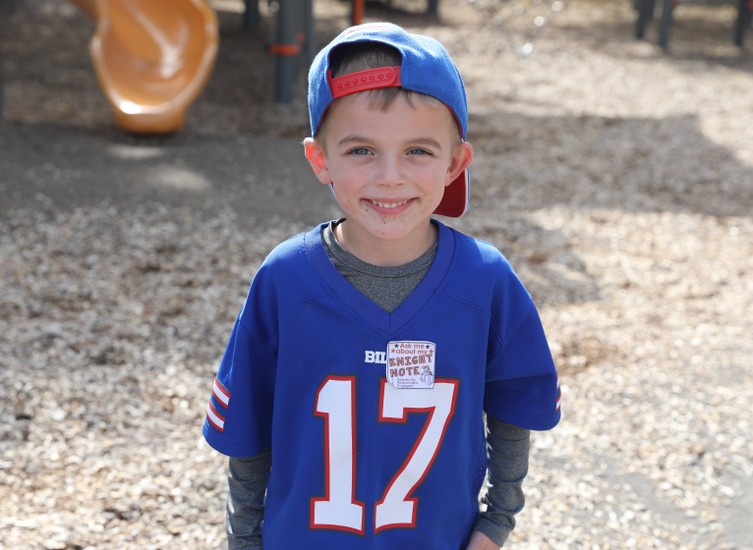 A student wears a Buffalo Bills jersey