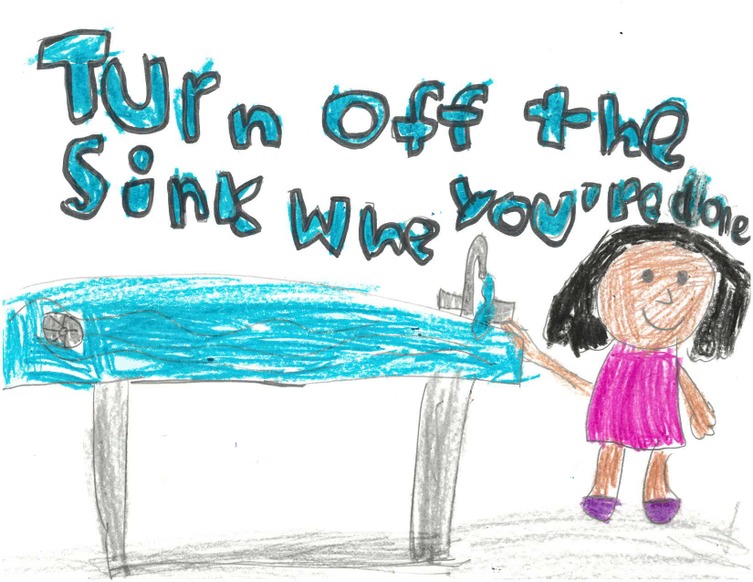 Art illustrating the words "Turn off the sink when you're done" by Willa Chow of Greenbrier