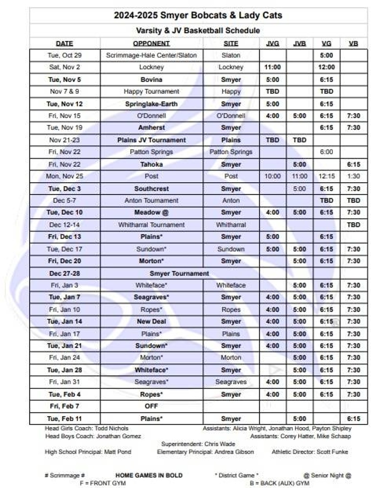 HS Basketball Schedule