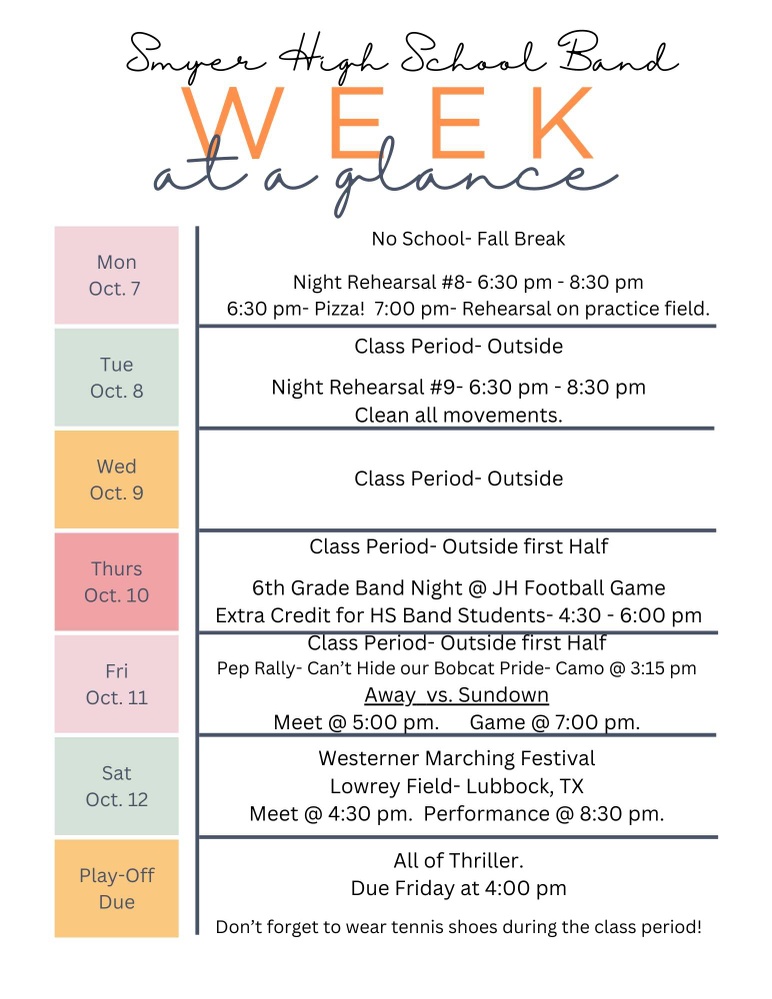 Band Week at a Glance