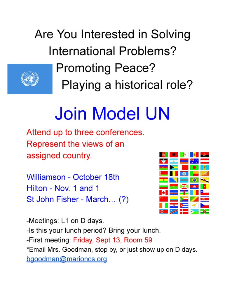 white background with information about Model UN