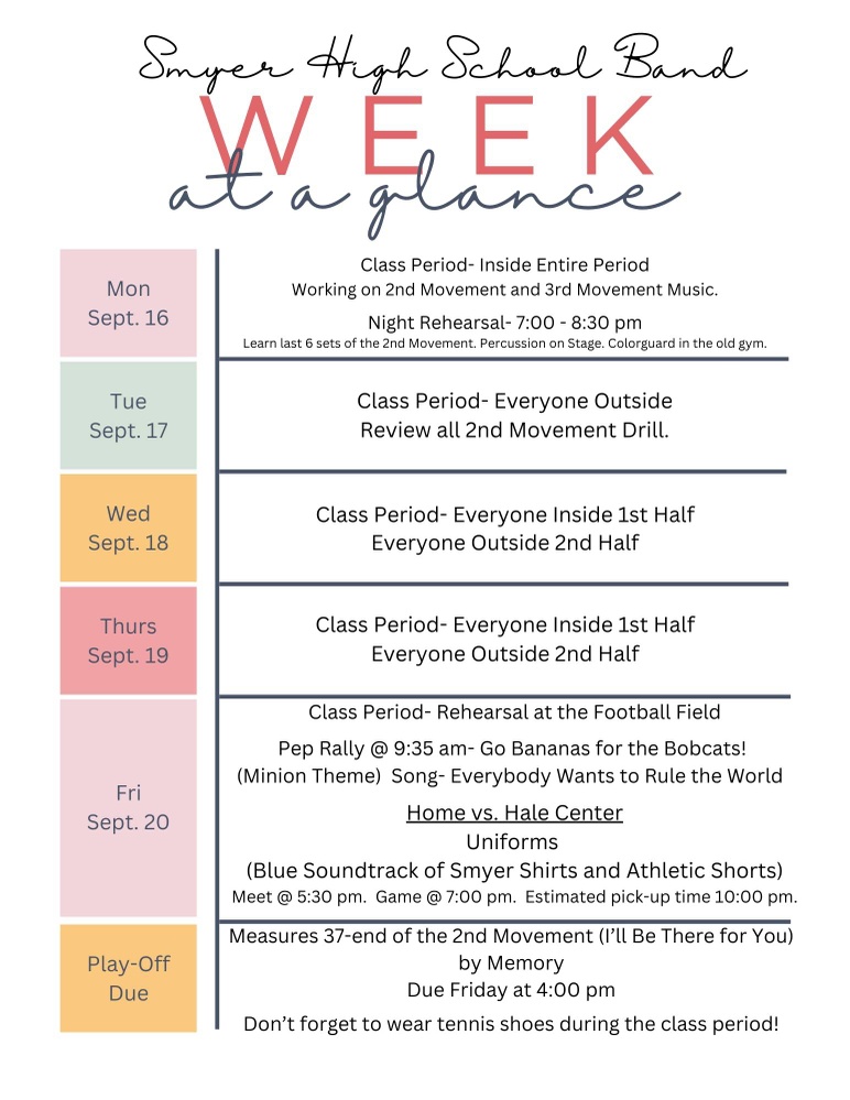 Band Week at a Glance