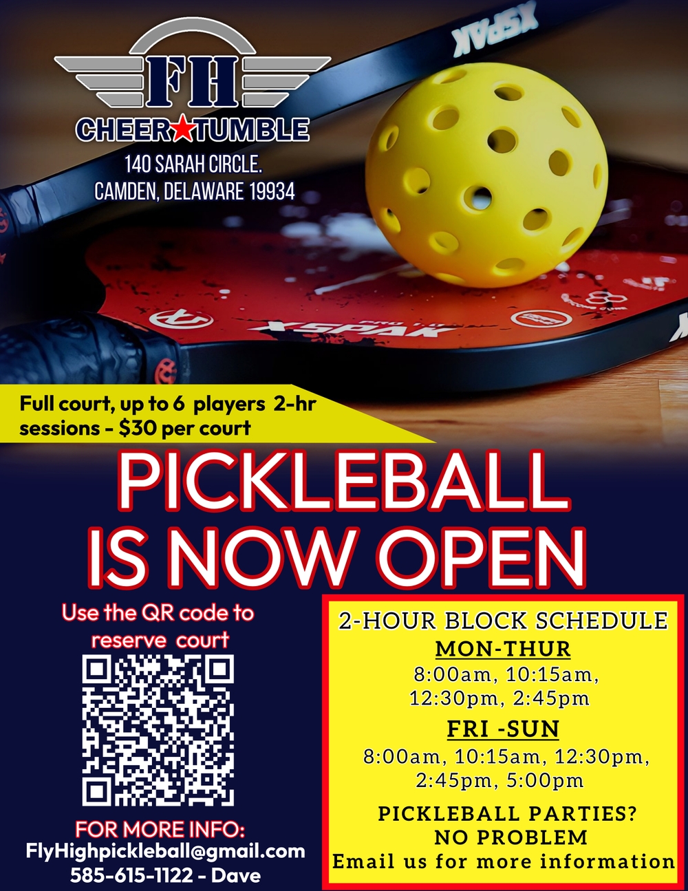 Play Pickleball at Fly High Cheer and Tumble: Court Information ...
