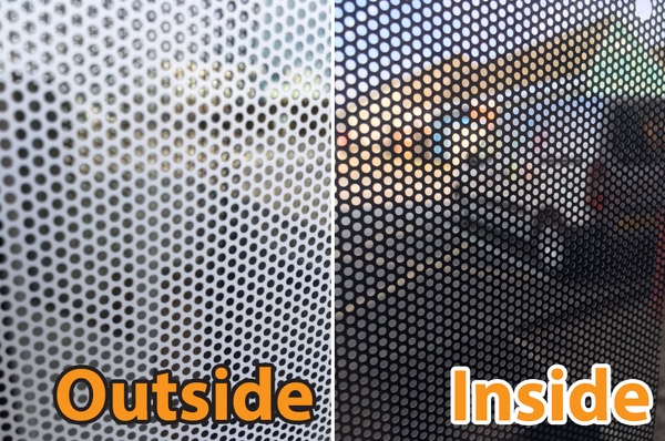 outside inside one way vision window vinyl graphic