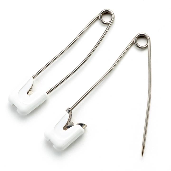 Nappy pins, stainless steel, with plastic cap