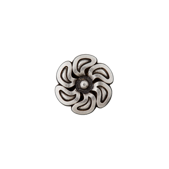 Metallknopf Öse, Blume, 15mm, altsilber