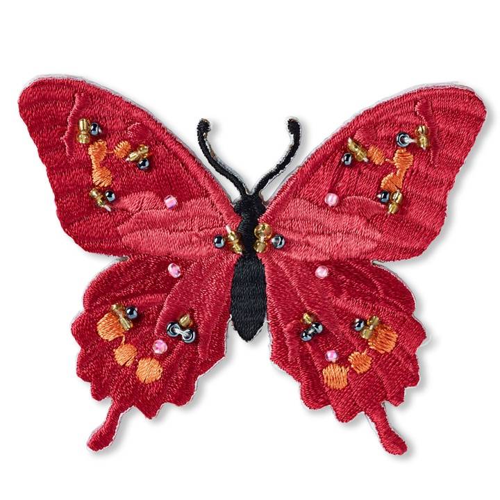 Термоаппликация Эксклюзив Бабочка, красная с бусинами