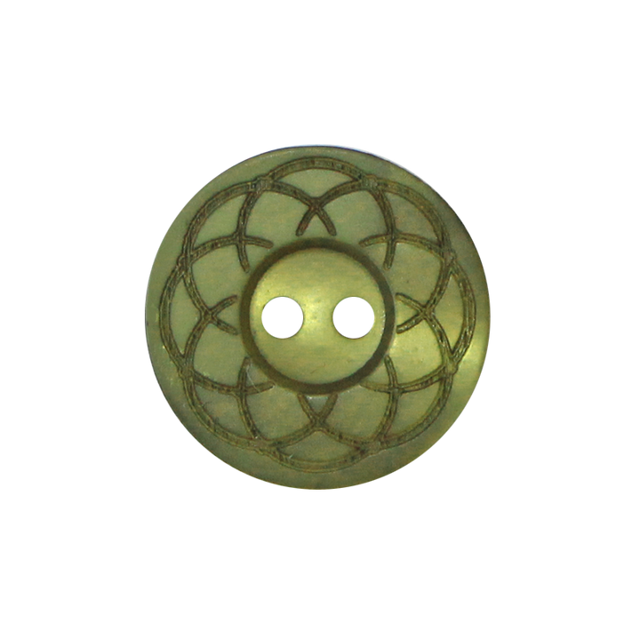 Polyester button 2-holes, Flower, 20mm, olive