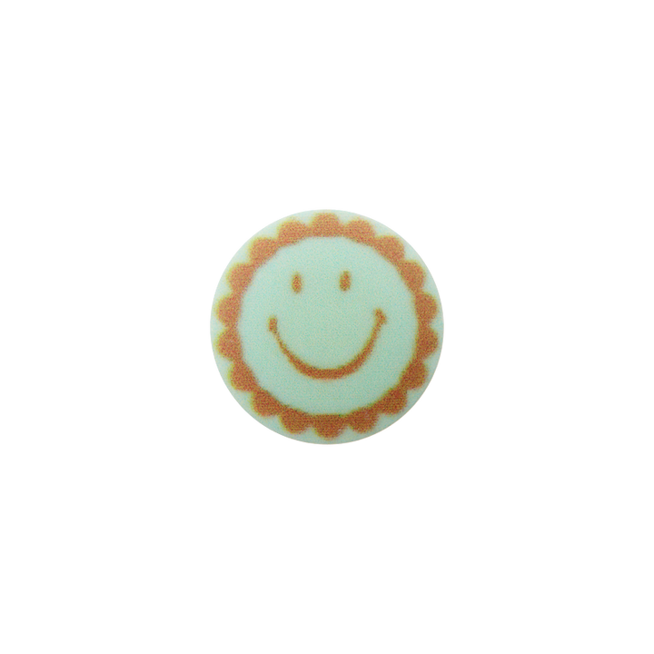 Bouton polyester pied, Smiley, 15mm, olive clair