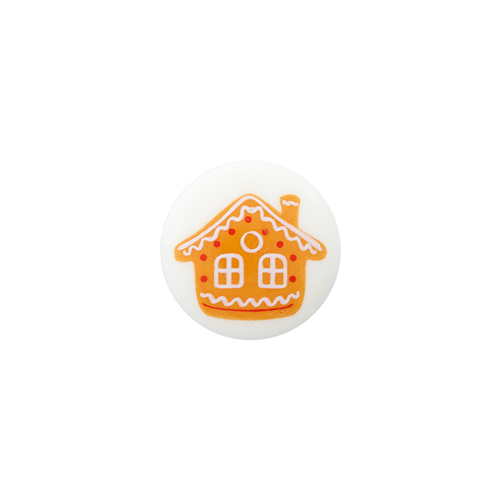 Polyester button shank, Gingerbread house, 18mm, white