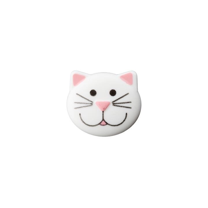 Polyesterknopf Öse, Katze, 20mm, weiß