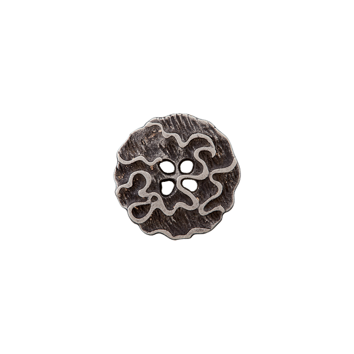 Metal button 4-holes, 18mm, antique silver