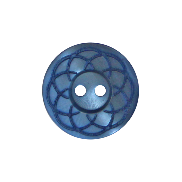 Polyester button 2-holes, Flower, 20mm, blue