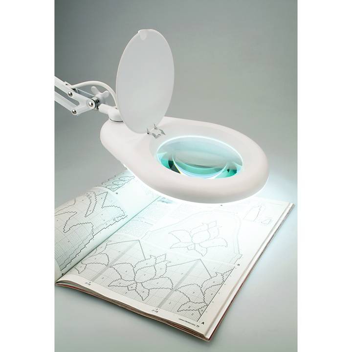 Magnifying glass with clamp system