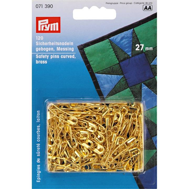Safety pins curved, No. 1, 27mm, gold-coloured