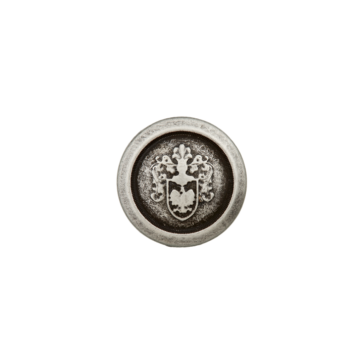Metal coat of arms button, 15mm, antique silver