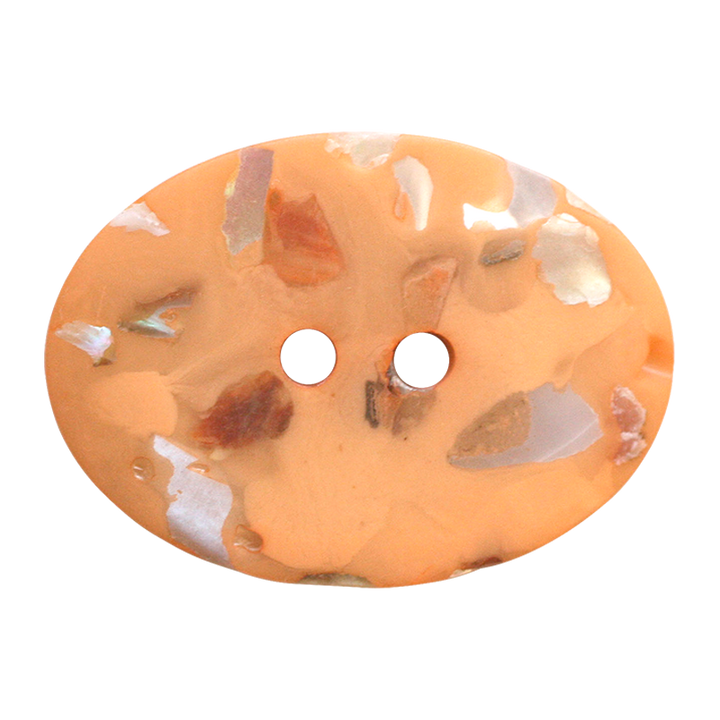 Mother of pearl/polyester button, 2-holes, recycled, 25mm, orange